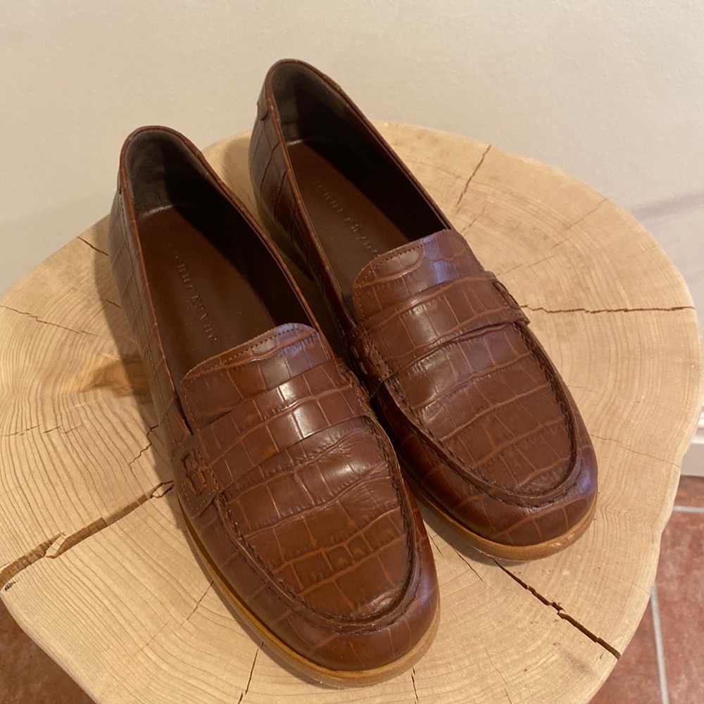 Jenni Kayne Brown Croc-Embossed Leather Loafers